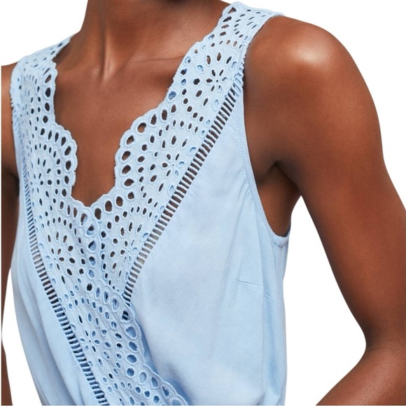 TRACY REESE x Anthropologie Carolina Eyelet Midi Dress | Light Blue Sleeveless M - Picture 9 of 10